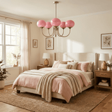 Marshmallow Chandelier installed above a dining table