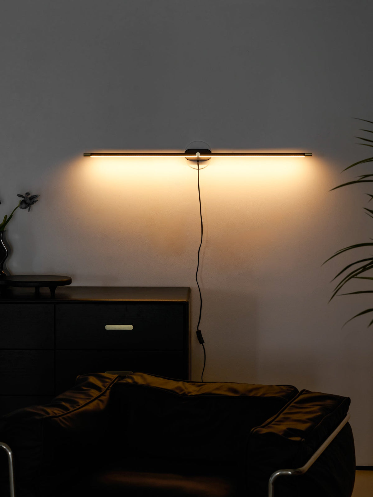 Plug In Wall Sconce, Minimalist Linear Wall Light, Warm Light, Gold, Dimmer Option