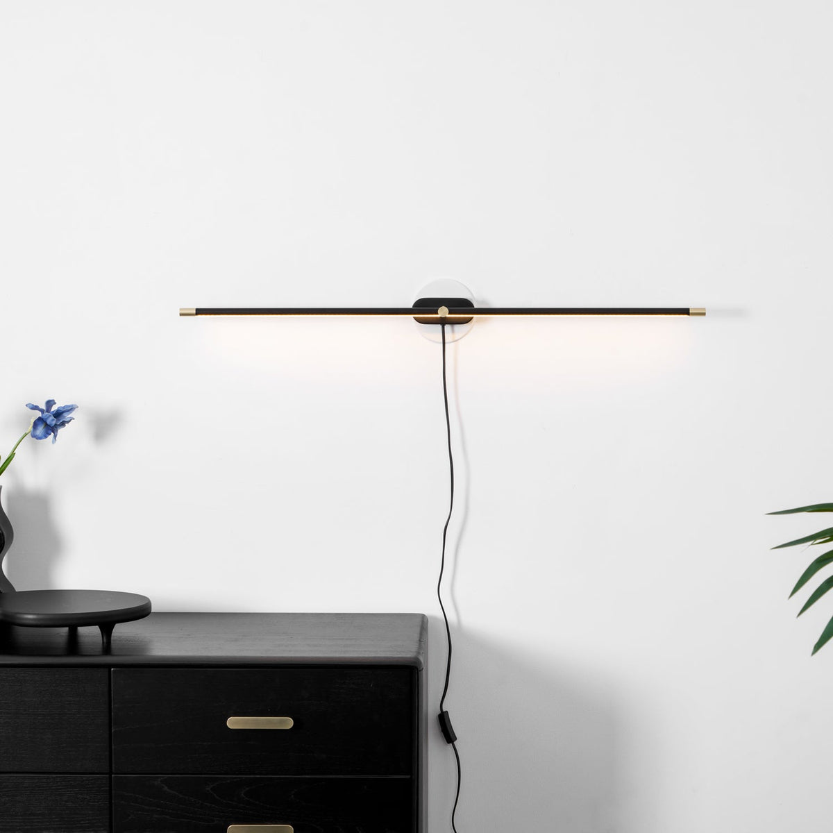 Plug In Wall Sconce, Minimalist Linear Wall Light, Warm Light, Gold, Dimmer Option