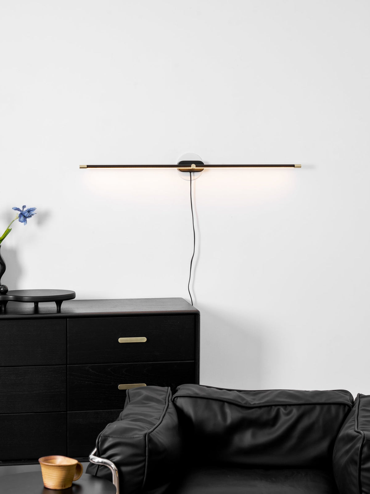 Plug In Wall Sconce, Minimalist Linear Wall Light, Warm Light, Gold, Dimmer Option