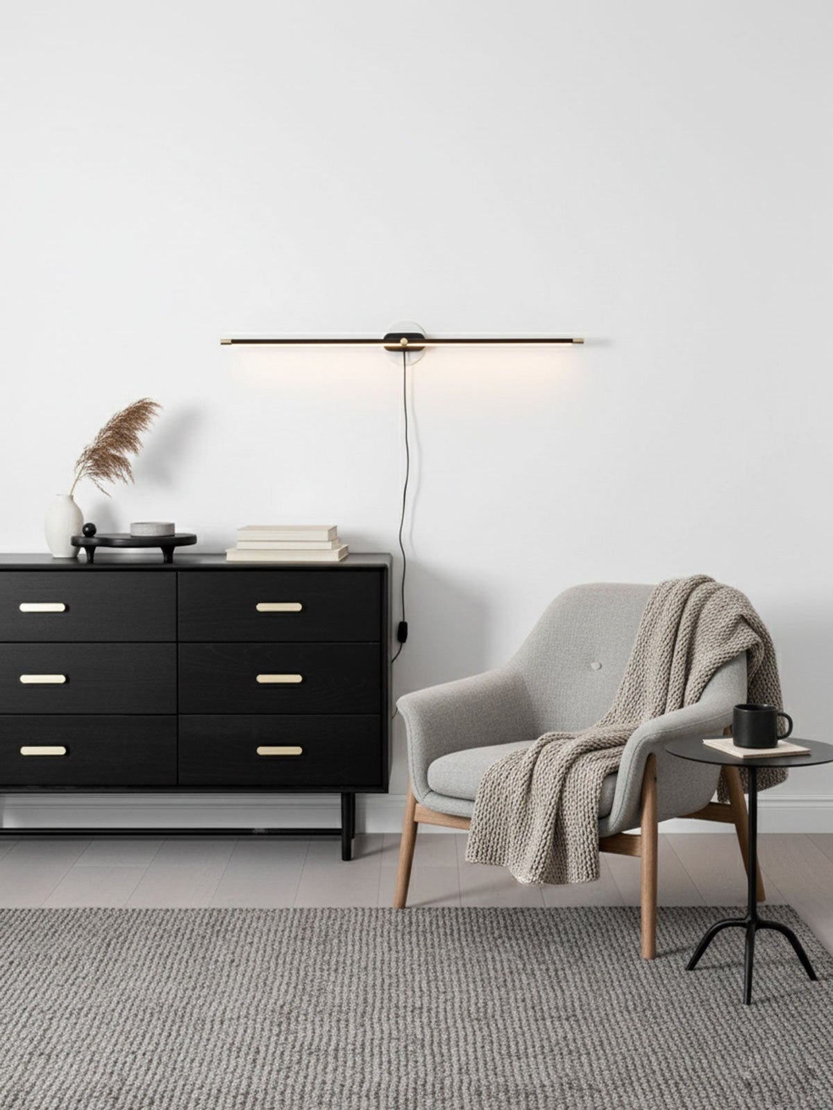 Plug In Wall Sconce, Minimalist Linear Wall Light, Warm Light, Gold, Dimmer Option