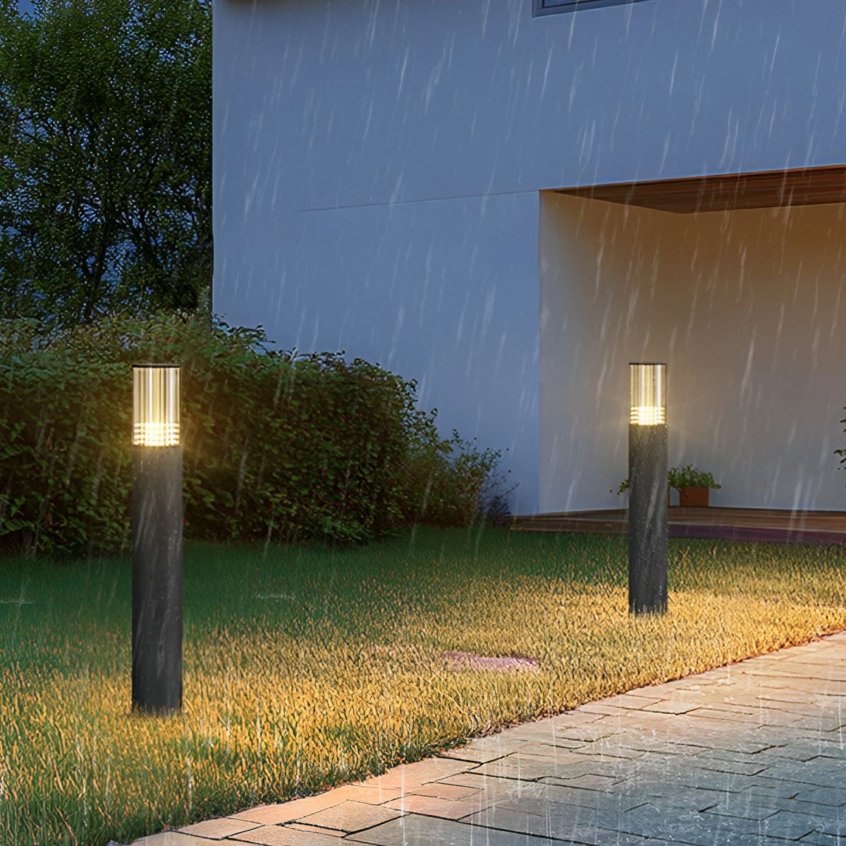 Weston Outdoor LED Post Light, Cylinder Garden Pillar Design, Reeded Shade, Waterproof