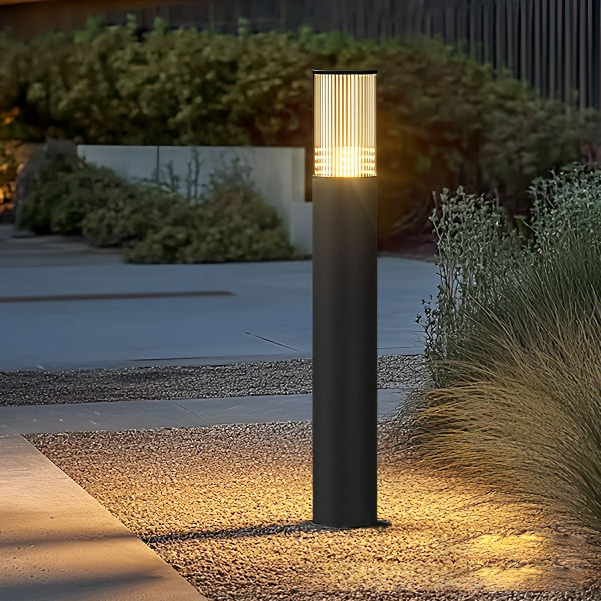 Weston Outdoor LED Post Light, Cylinder Garden Pillar Design, Reeded Shade, Waterproof