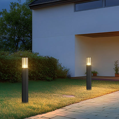 Weston Outdoor LED Post Light, Cylinder Garden Pillar Design, Reeded Shade, Waterproof