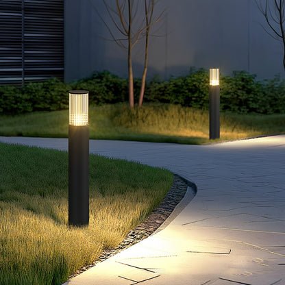 Weston Outdoor LED Post Light, Cylinder Garden Pillar Design, Reeded Shade, Waterproof