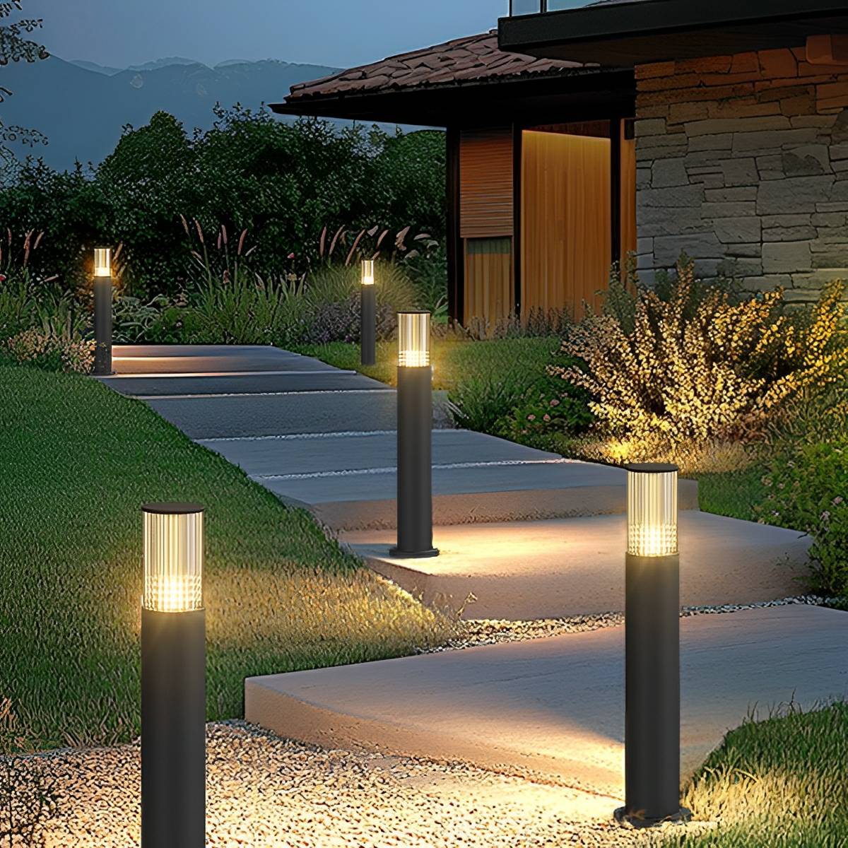 Weston Outdoor LED Post Light, Cylinder Garden Pillar Design, Reeded Shade, Waterproof