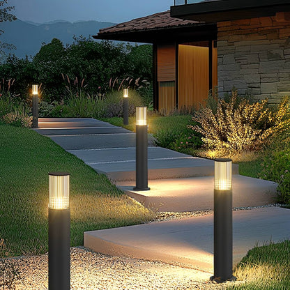 Weston Outdoor LED Post Light, Cylinder Garden Pillar Design, Reeded Shade, Waterproof