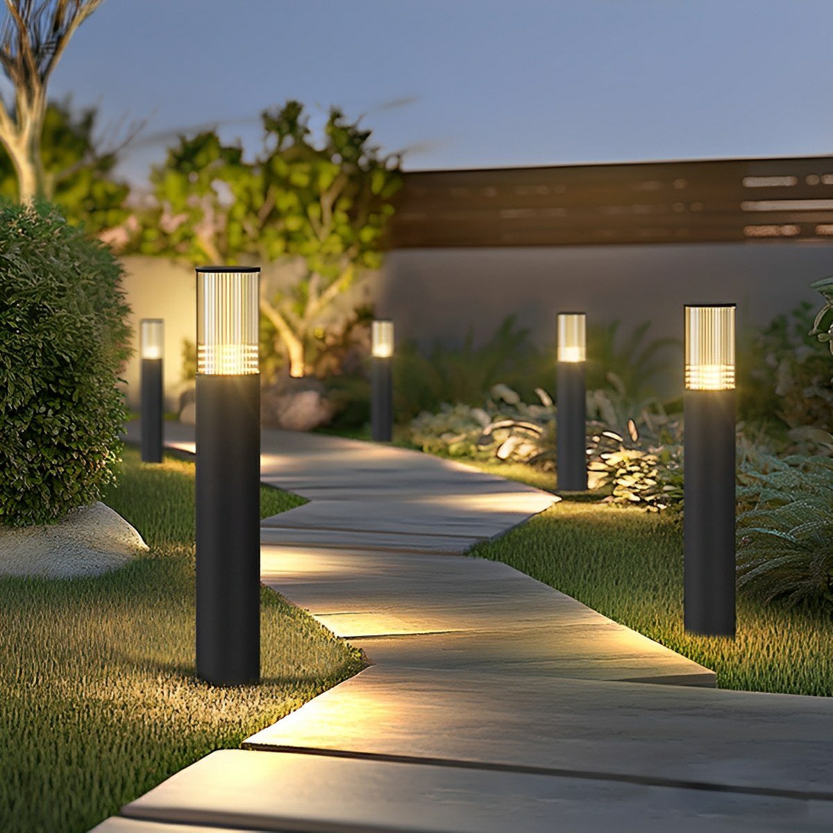 Weston Outdoor LED Post Light, Cylinder Garden Pillar Design, Reeded Shade, Waterproof