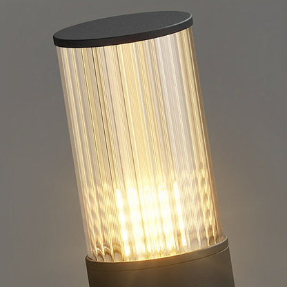 Weston Outdoor LED Post Light, Cylinder Garden Pillar Design, Reeded Shade, Waterproof