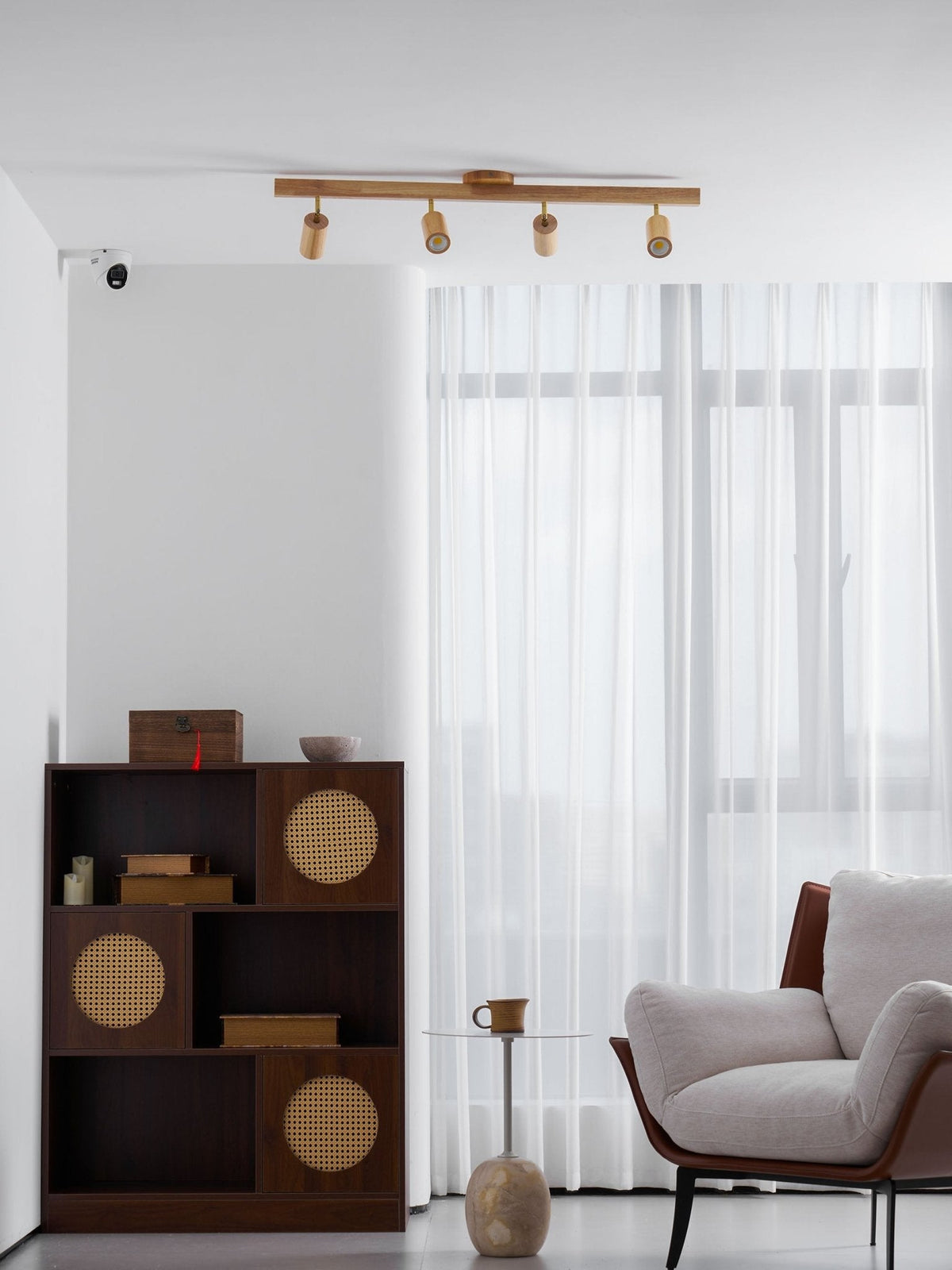 Eskil Spotlight Light, Natural Wood Beam Fixture, 1 to 5 Heads, Warm Light, Dimmable Option