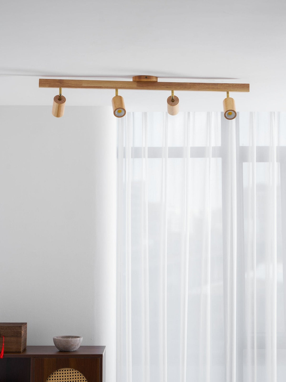 Eskil Spotlight Light, Natural Wood Beam Fixture, 1 to 5 Heads, Warm Light, Dimmable Option