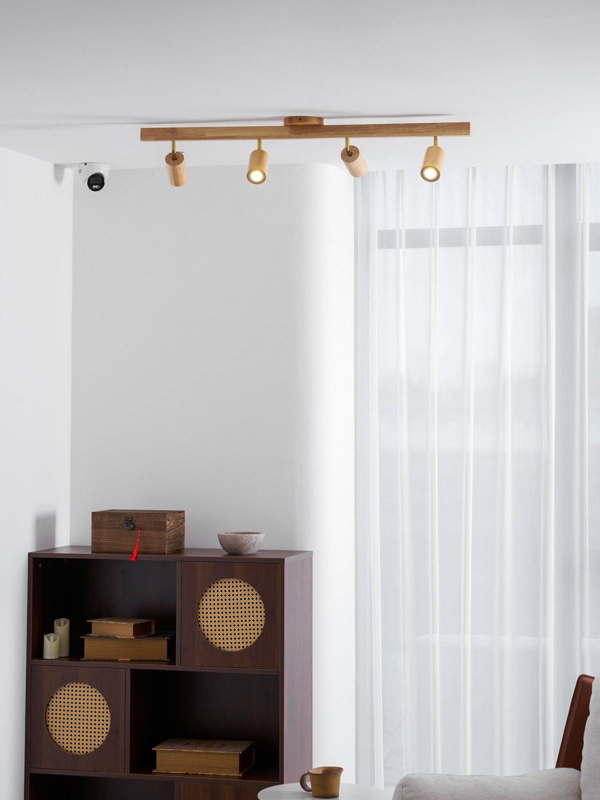 Eskil Spotlight Light, Natural Wood Beam Fixture, 1 to 5 Heads, Warm Light, Dimmable Option