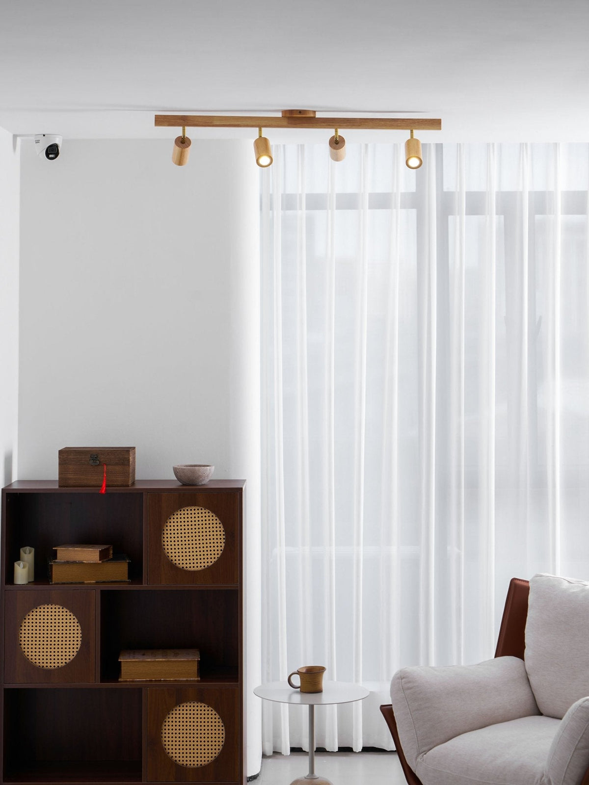 Eskil Spotlight Light, Natural Wood Beam Fixture, 1 to 5 Heads, Warm Light, Dimmable Option