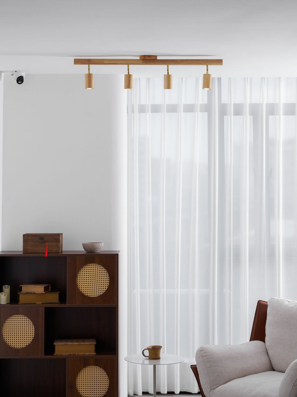 Eskil Spotlight Light, Natural Wood Beam Fixture, 1 to 5 Heads, Warm Light, Dimmable Option