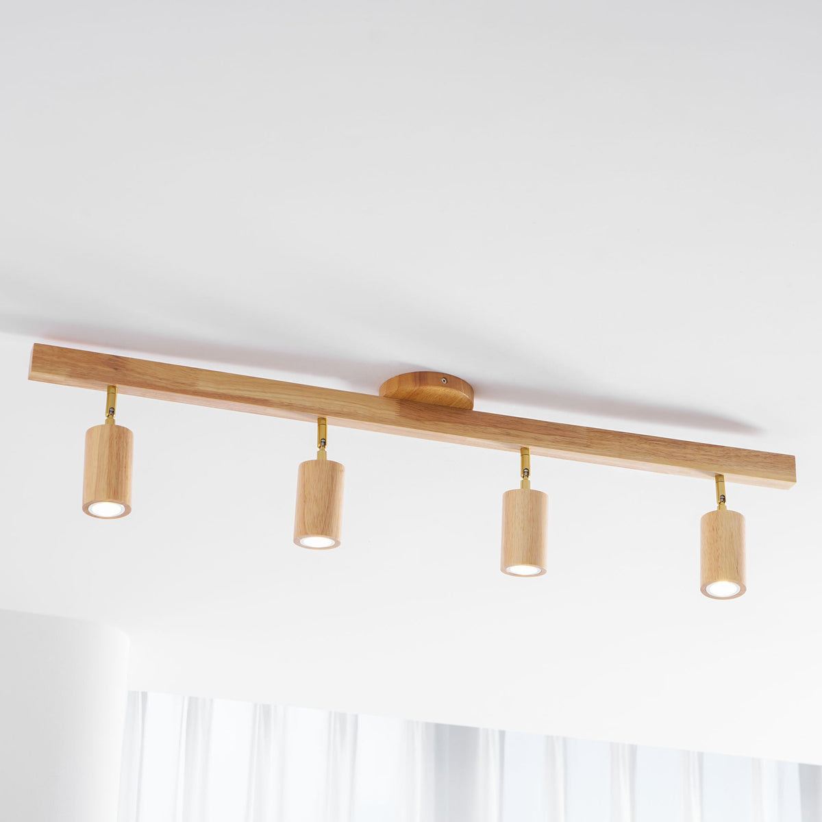 Eskil Spotlight Light, Natural Wood Beam Fixture, 1 to 5 Heads, Warm Light, Dimmable Option