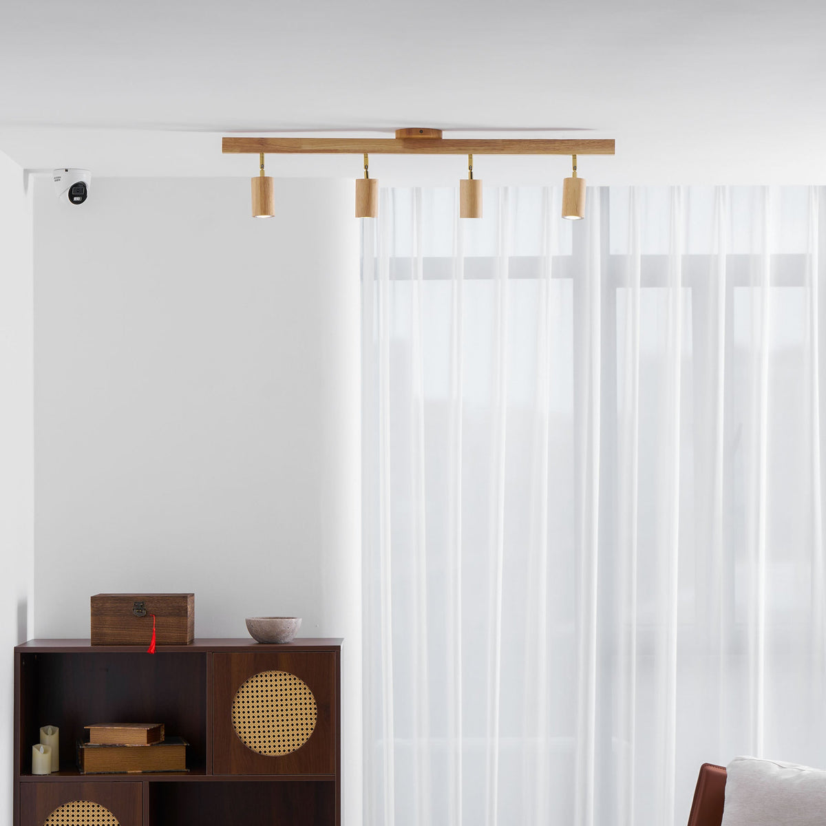 Eskil Spotlight Light, Natural Wood Beam Fixture, 1 to 5 Heads, Warm Light, Dimmable Option