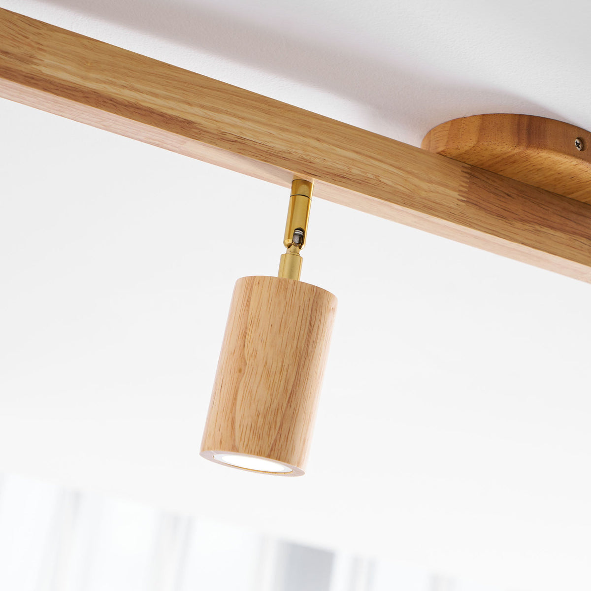 Eskil Spotlight Light, Natural Wood Beam Fixture, 1 to 5 Heads, Warm Light, Dimmable Option