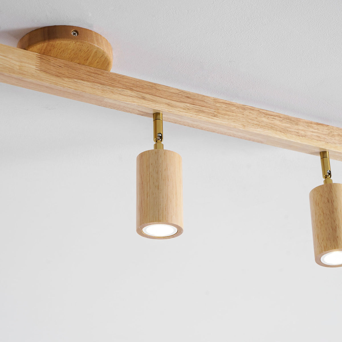 Eskil Spotlight Light, Natural Wood Beam Fixture, 1 to 5 Heads, Warm Light, Dimmable Option