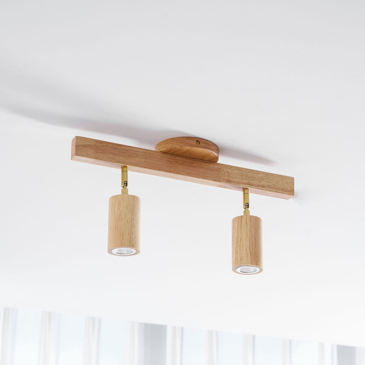 Eskil Spotlight Light, Natural Wood Beam Fixture, 1 to 5 Heads, Warm Light, Dimmable Option