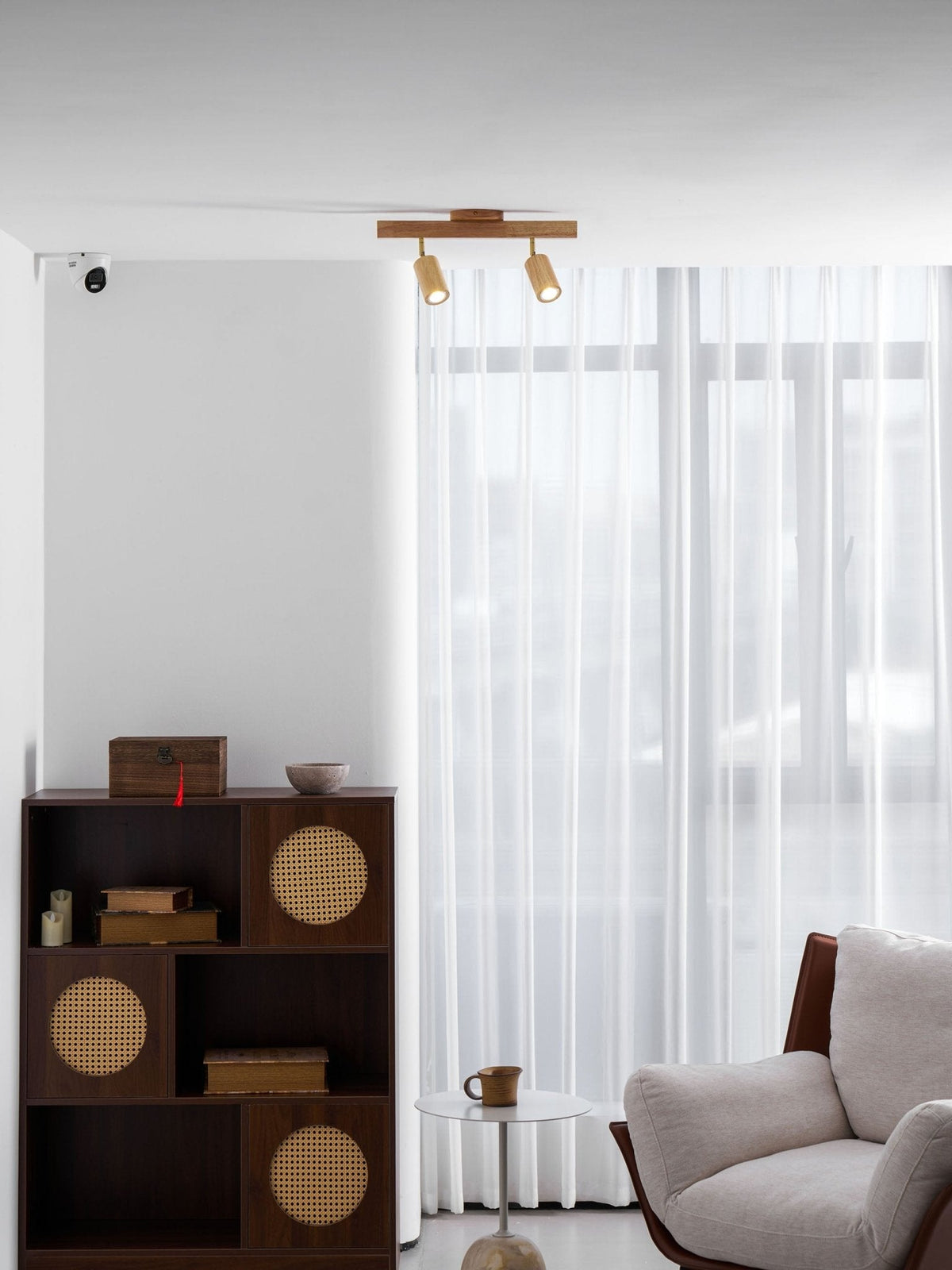 Eskil Spotlight Light, Natural Wood Beam Fixture, 1 to 5 Heads, Warm Light, Dimmable Option