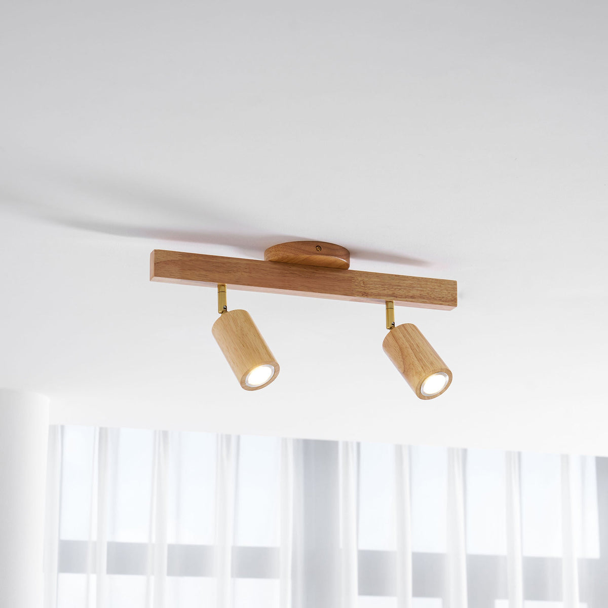 Eskil Spotlight Light, Natural Wood Beam Fixture, 1 to 5 Heads, Warm Light, Dimmable Option