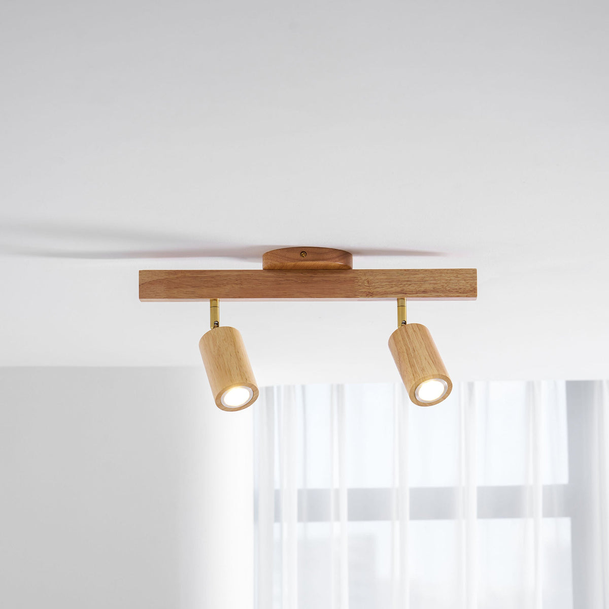 Eskil Spotlight Light, Natural Wood Beam Fixture, 1 to 5 Heads, Warm Light, Dimmable Option