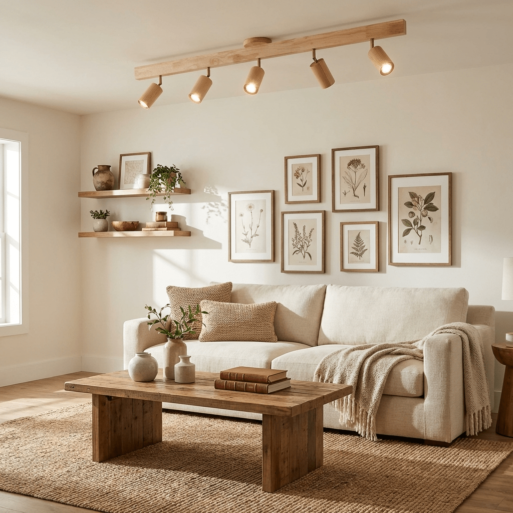 Eskil Spotlight Light, Natural Wood Beam Fixture, 1 to 5 Heads, Warm Light, Dimmable Option