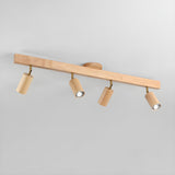 Eskil Spotlight Light, Natural Wood Beam Fixture, 1 to 5 Heads, Warm Light, Dimmable Option