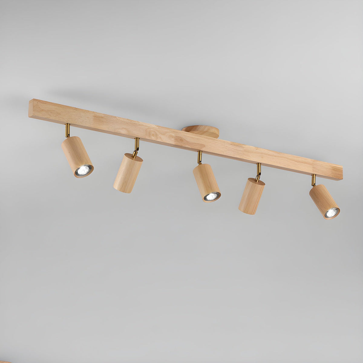 Eskil Spotlight Light, Natural Wood Beam Fixture, 1 to 5 Heads, Warm Light, Dimmable Option