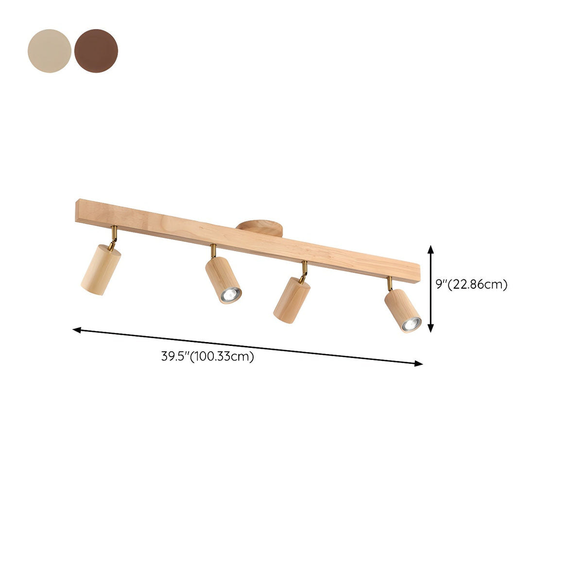 Eskil Spotlight Light, Natural Wood Beam Fixture, 1 to 5 Heads, Warm Light, Dimmable Option