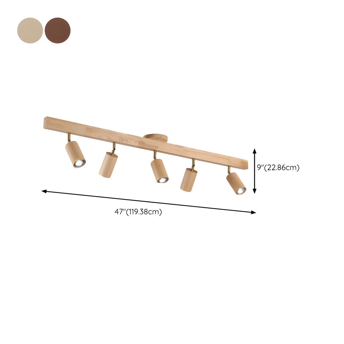 Eskil Spotlight Light, Natural Wood Beam Fixture, 1 to 5 Heads, Warm Light, Dimmable Option