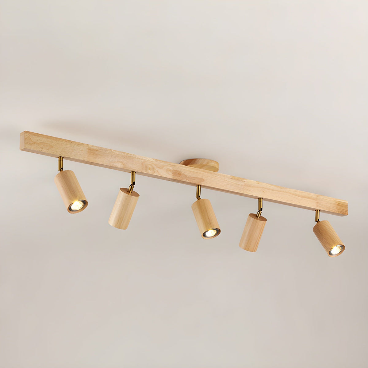 Eskil Spotlight Light, Natural Wood Beam Fixture, 1 to 5 Heads, Warm Light, Dimmable Option