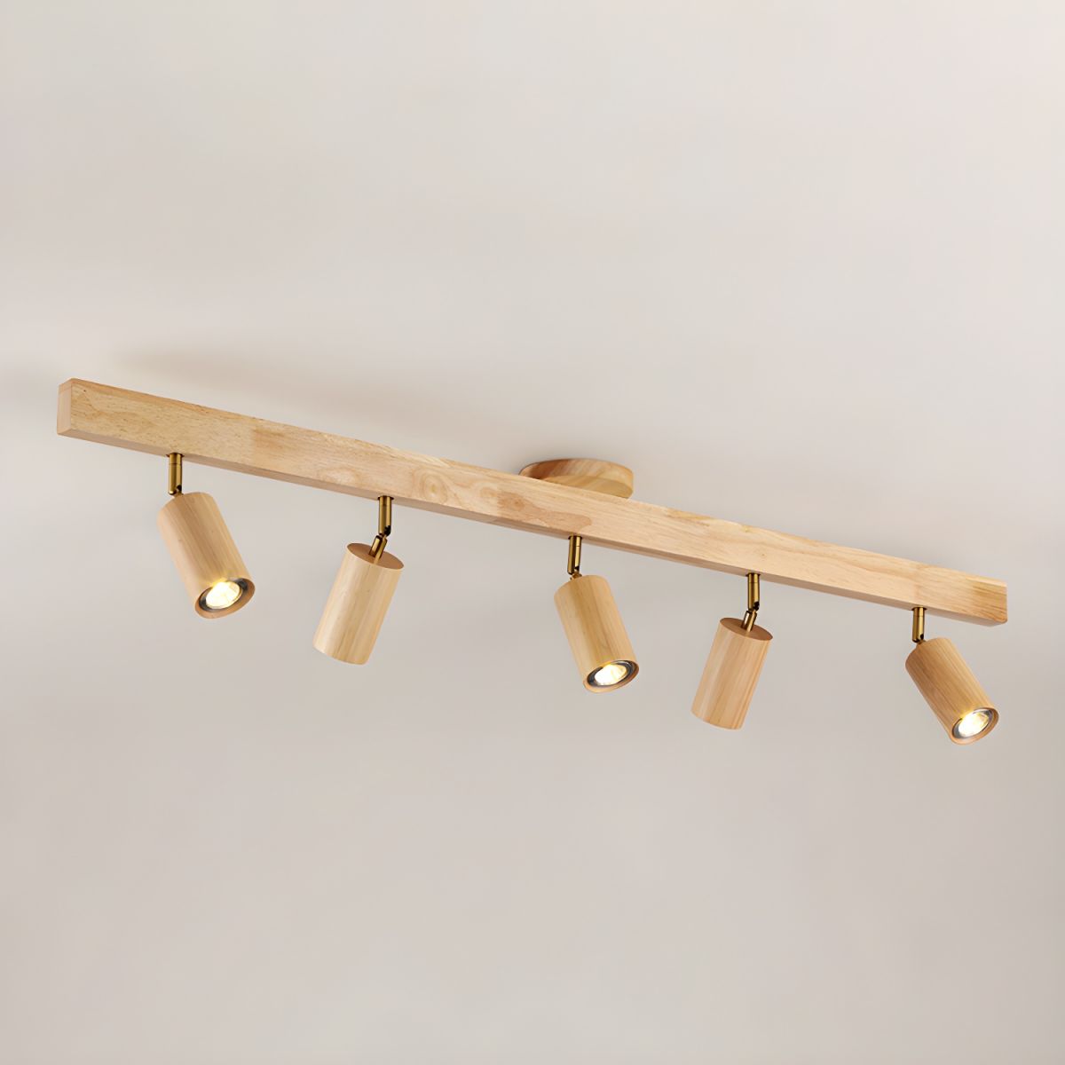Eskil Spotlight Light, Natural Wood Beam Fixture, 1 to 5 Heads, Warm Light, Dimmable Option
