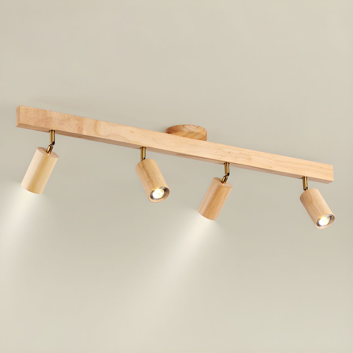 Eskil Spotlight Light, Natural Wood Beam Fixture, 1 to 5 Heads, Warm Light, Dimmable Option