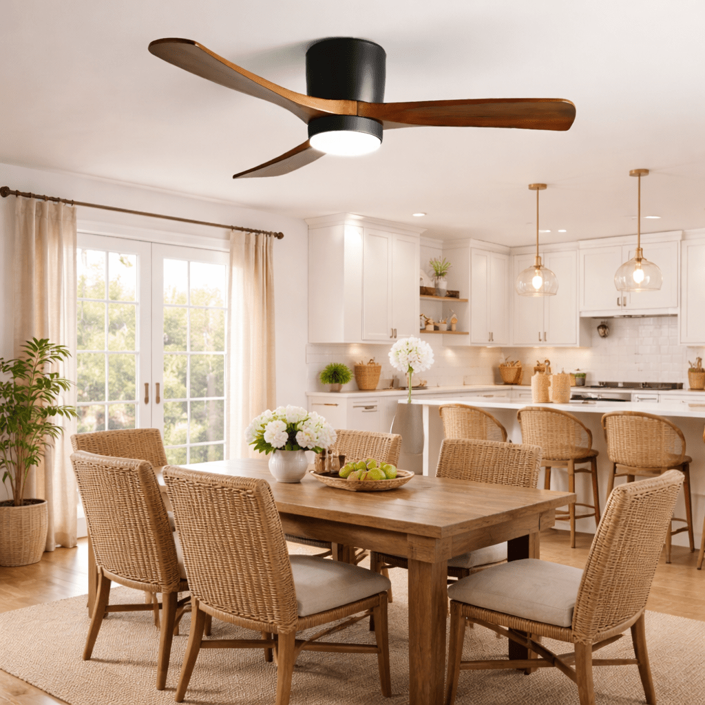 Eskil Ceiling Fan with Light, Wood Nordic Style, Integrated Warm Light, Indoor, 36 to 52 Inch