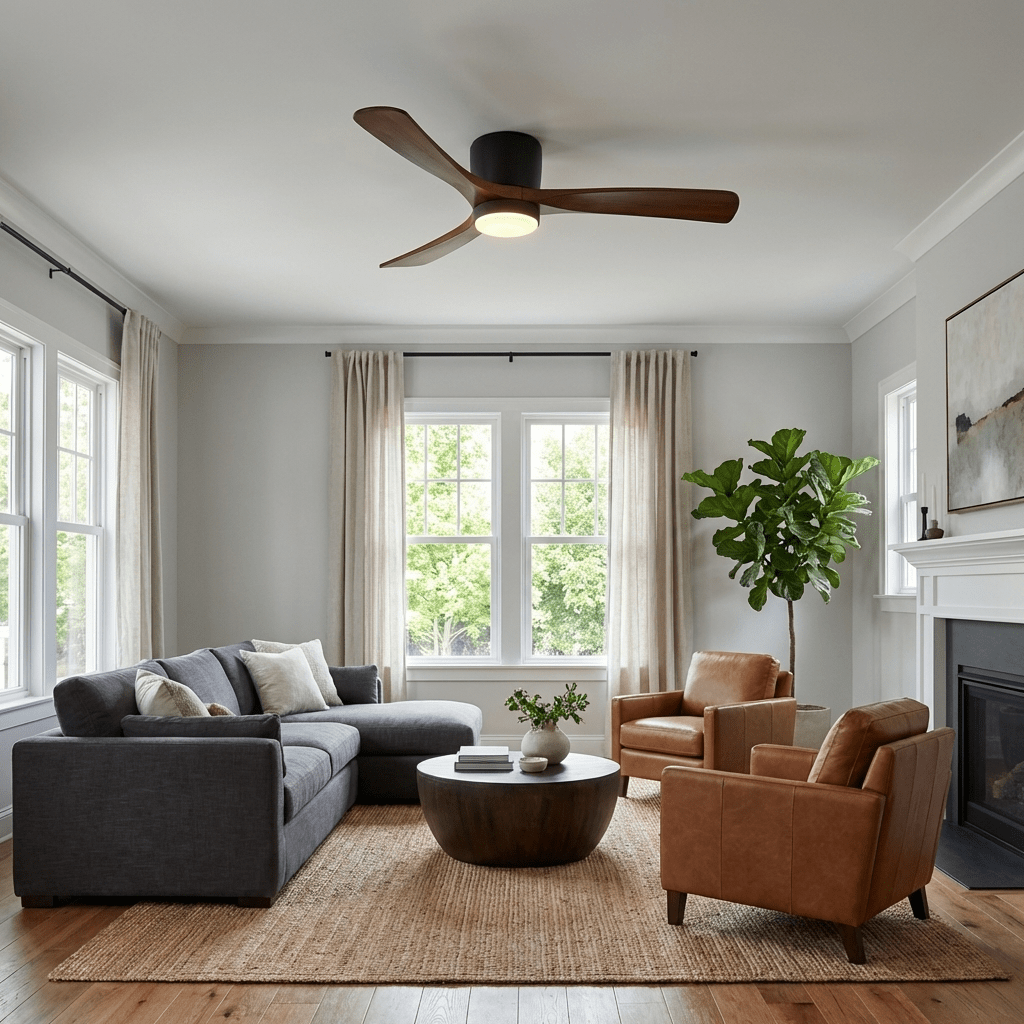 Eskil Ceiling Fan with Light, Wood Nordic Style, Integrated Warm Light, Indoor, 36 to 52 Inch