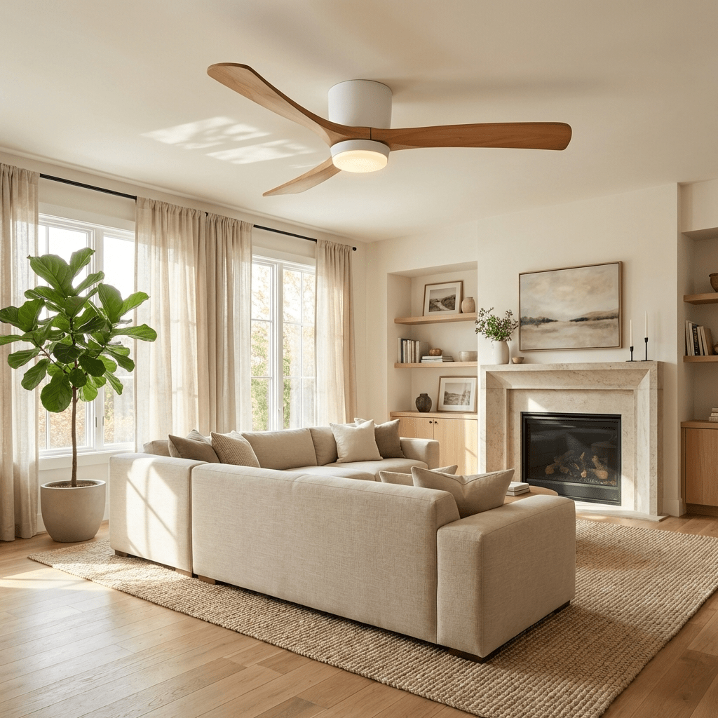 Eskil Ceiling Fan with Light, Wood Nordic Style, Integrated Warm Light, Indoor, 36 to 52 Inch