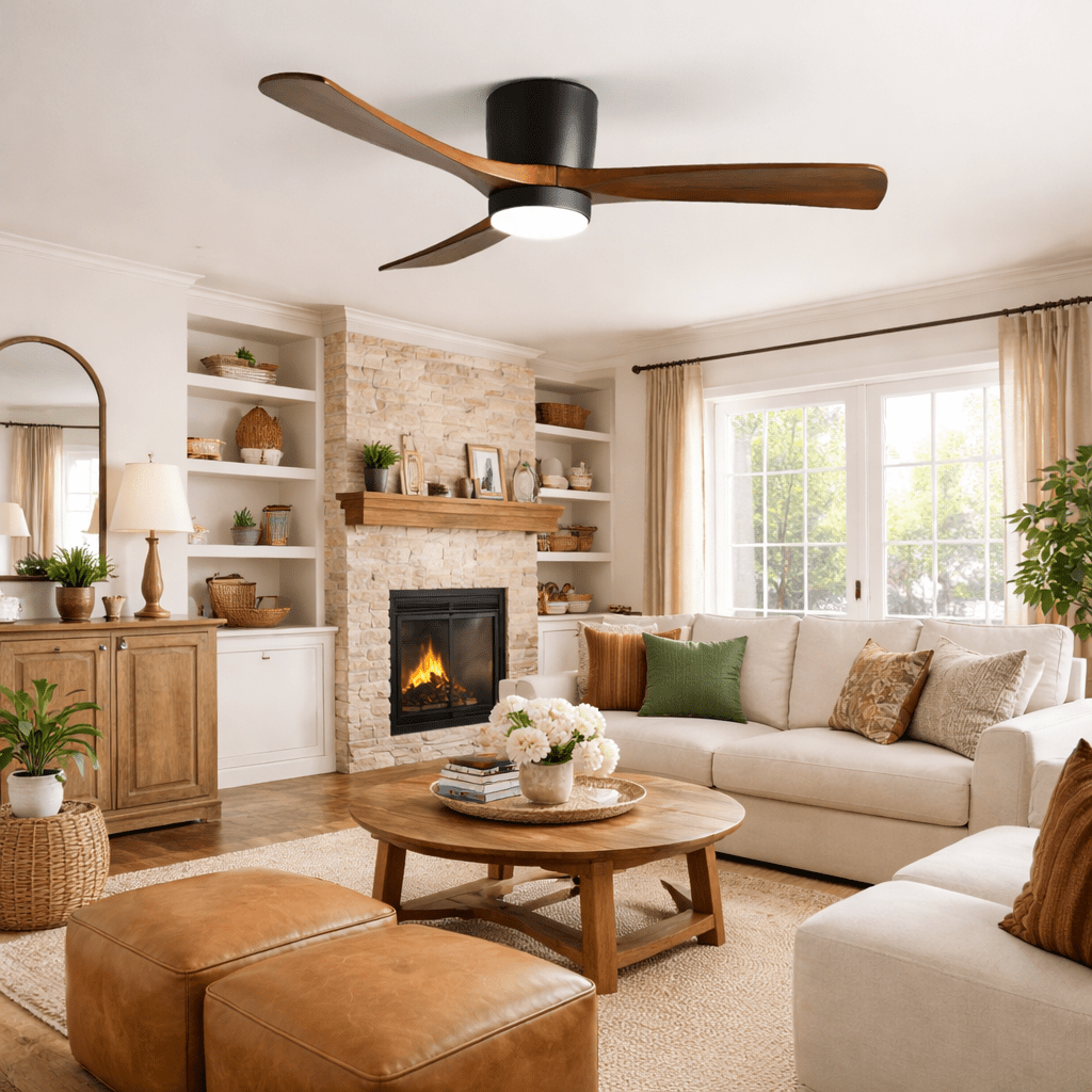 Ceiling Fans with Light, Nordic Walnut Wood Ceiling Fan 36 to 52 Inch, Black or White Frame