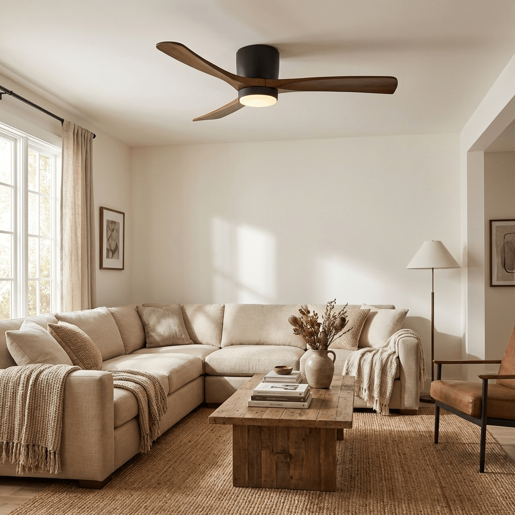 Eskil Ceiling Fan with Light, Wood Nordic Style, Integrated Warm Light, Indoor, 36 to 52 Inch