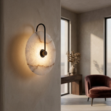 Alvar Sconces Wall Lights, Circular Alabaster Wall Light, Black Accents, Bedside & Hallway