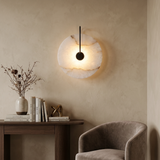 Alvar Sconces Wall Lights, Circular Alabaster Wall Light, Black Accents, Bedside & Hallway