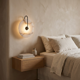Alvar Sconces Wall Lights, Circular Alabaster Wall Light, Black Accents, Bedside & Hallway