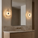Alvar Sconces Wall Lights, Circular Alabaster Wall Light, Black Accents, Bedside & Hallway
