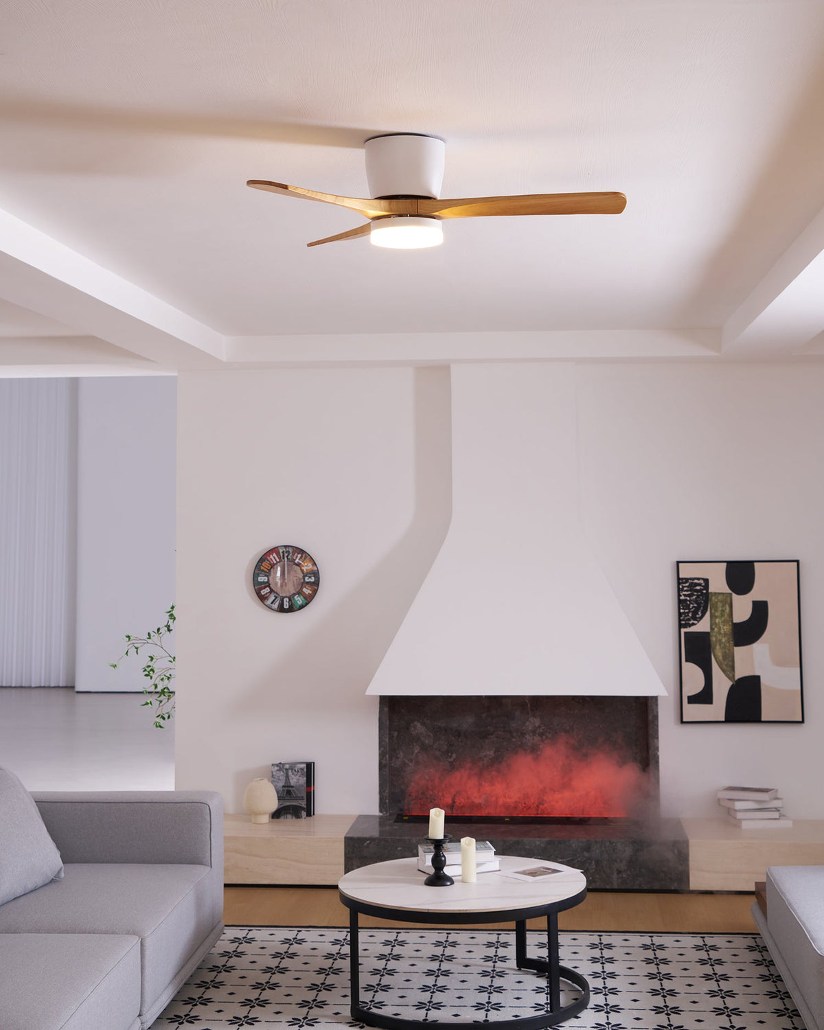 Ceiling Fans with Light, Nordic Walnut Wood Ceiling Fan 36 to 52 Inch, Black or White Frame