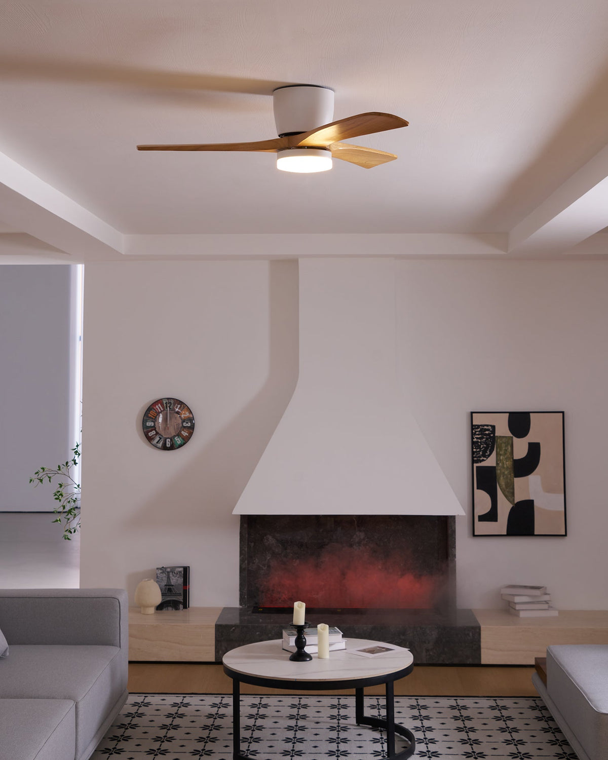 Ceiling Fans with Light, Nordic Walnut Wood Ceiling Fan 36 to 52 Inch, Black or White Frame