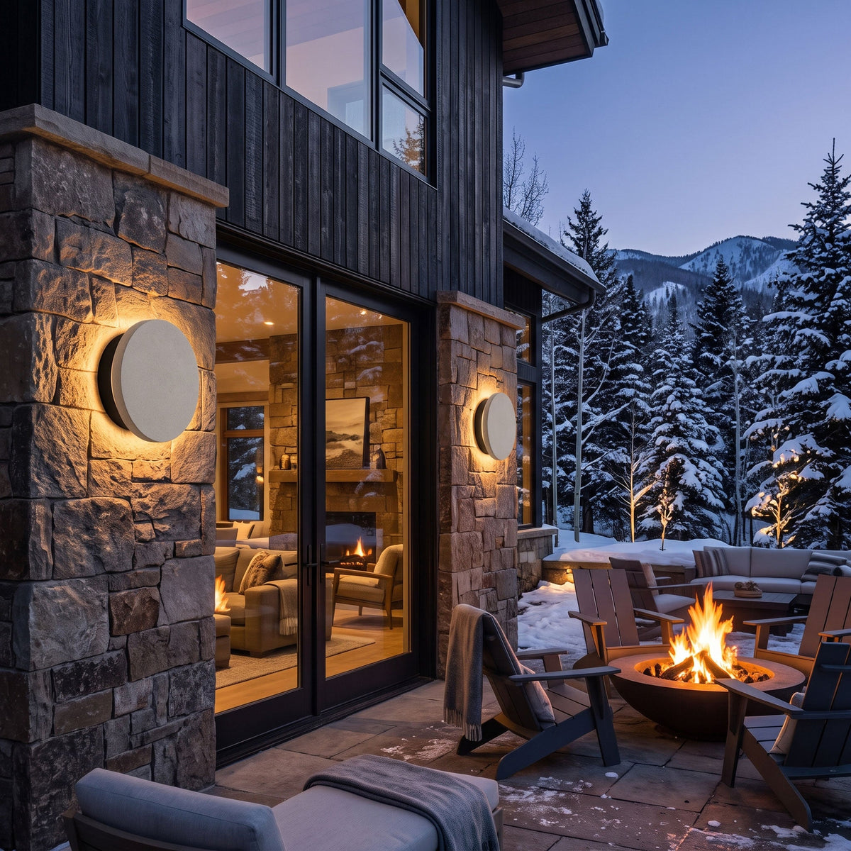 Aksel Outdoor Exterior Wall Lights, Micro-Cement Sconce, IP65 Waterproof, Halo LED Backlight