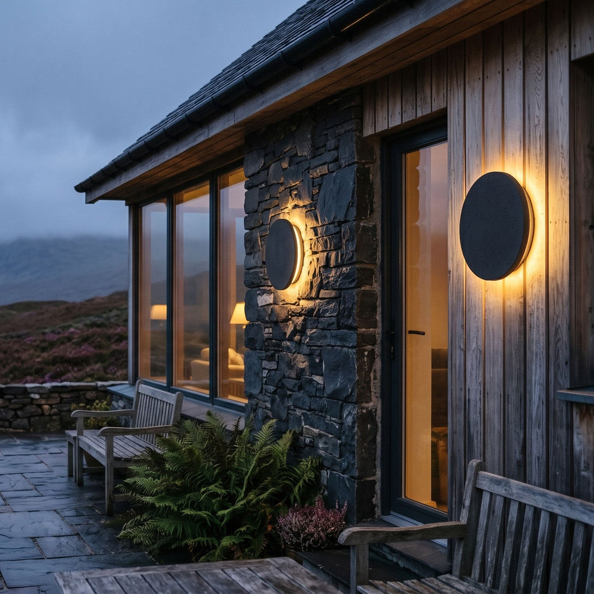 Aksel Outdoor Exterior Wall Lights, Micro-Cement Sconce, IP65 Waterproof, Halo LED Backlight