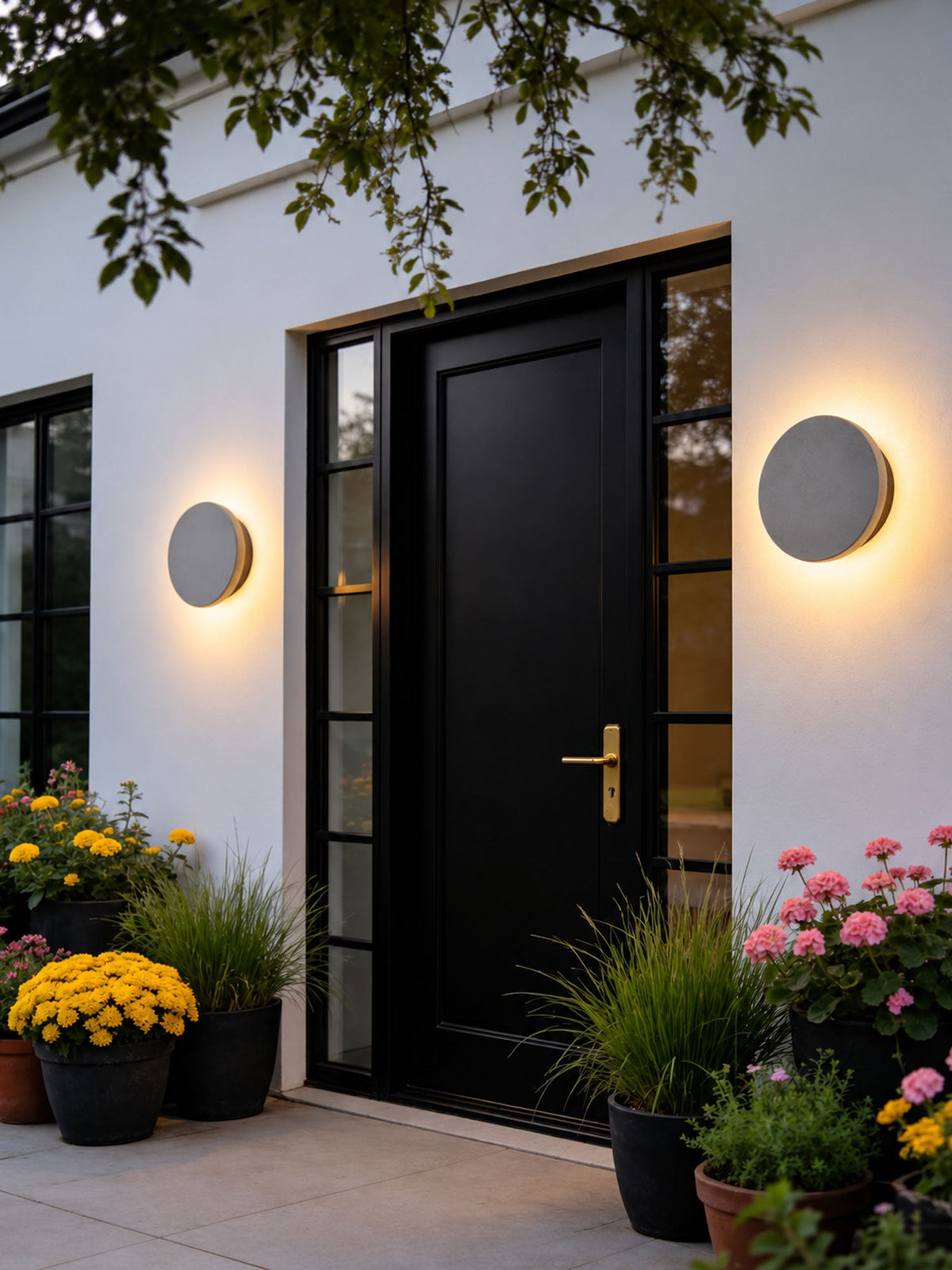 Aksel Outdoor Exterior Wall Lights, Micro-Cement Sconce, IP65 Waterproof, Halo LED Backlight