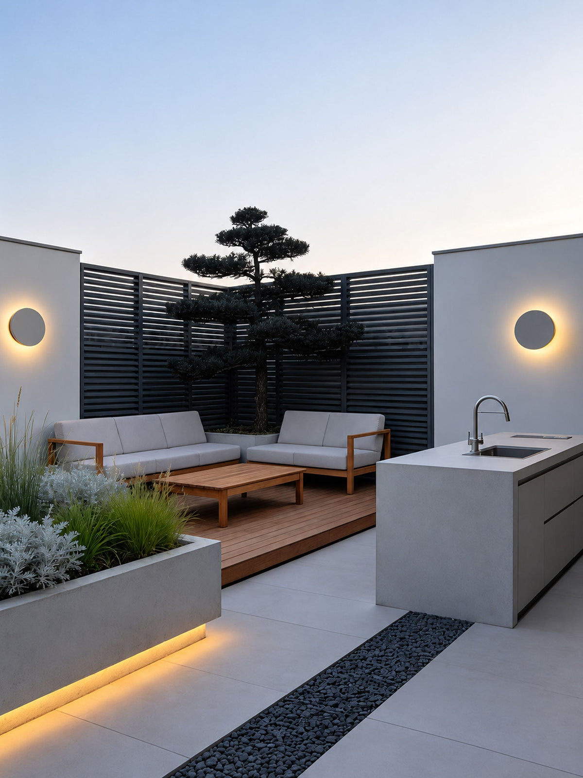 Aksel Outdoor Exterior Wall Lights, Micro-Cement Sconce, IP65 Waterproof, Halo LED Backlight