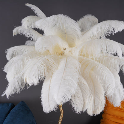 Ostrich Feather Brass Floor Lamp, Hollywood Regency Glam, Hand-Dyed Plumes, Plug-In